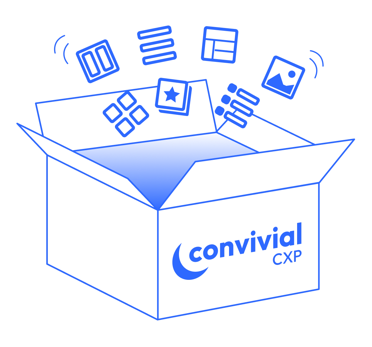 Illustration of components out of a Convival CXP box