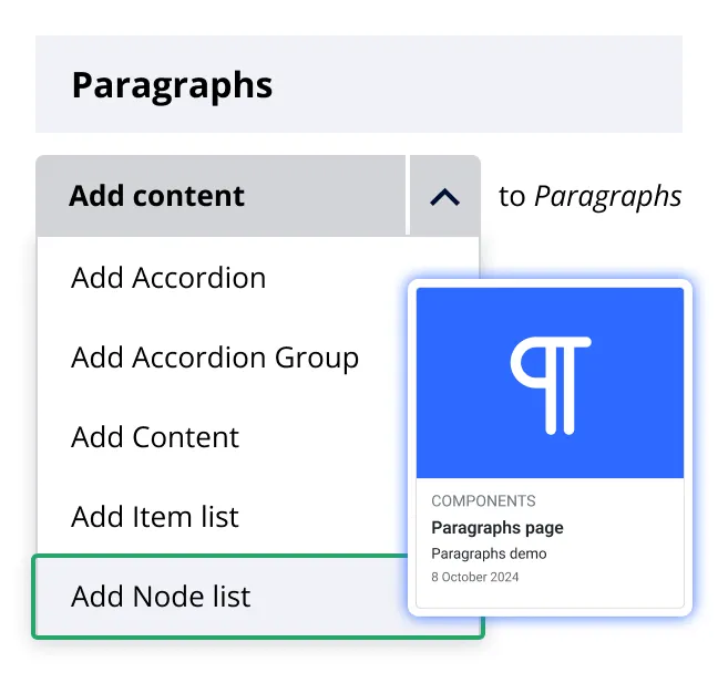 Paragraphs UI with image card