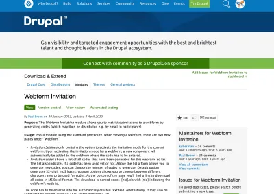 Screenshot from Drupal.org for Webform Invitation module