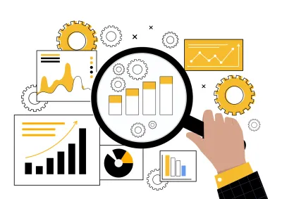 analytics and a magnifying glass