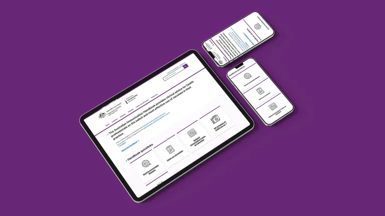 Australian Immunisation Handbook website displayed tablet and phones