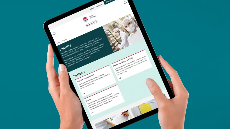 NSW food authority site on tablet