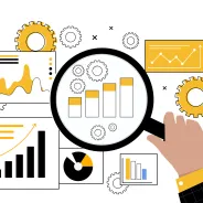 analytics and a magnifying glass